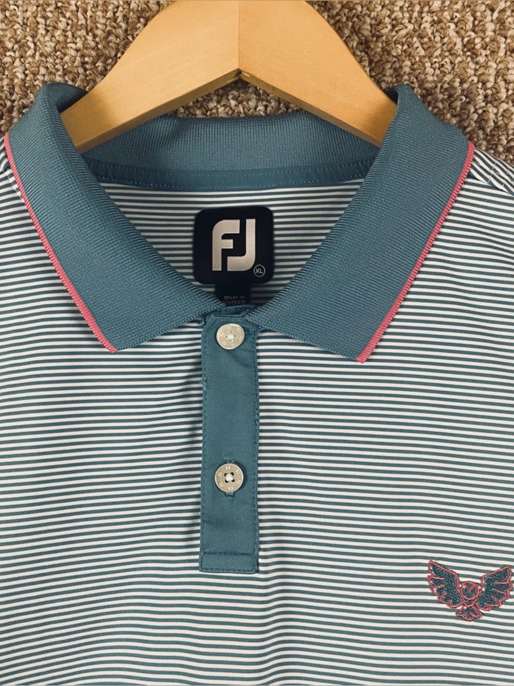 FootJoy Polo Shirt Mens XL Blue White Blue Stripe Golf Performance Stretch E248